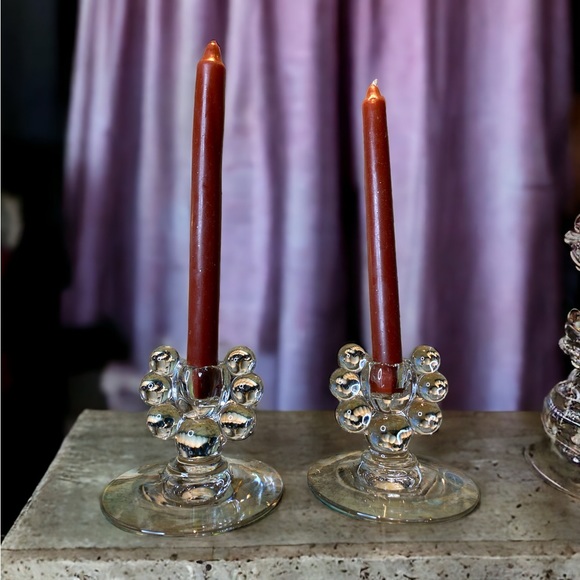 Antique Art Deco Bubble & Tulip Glass Candlestick set of 2 - Picture 1 of 8